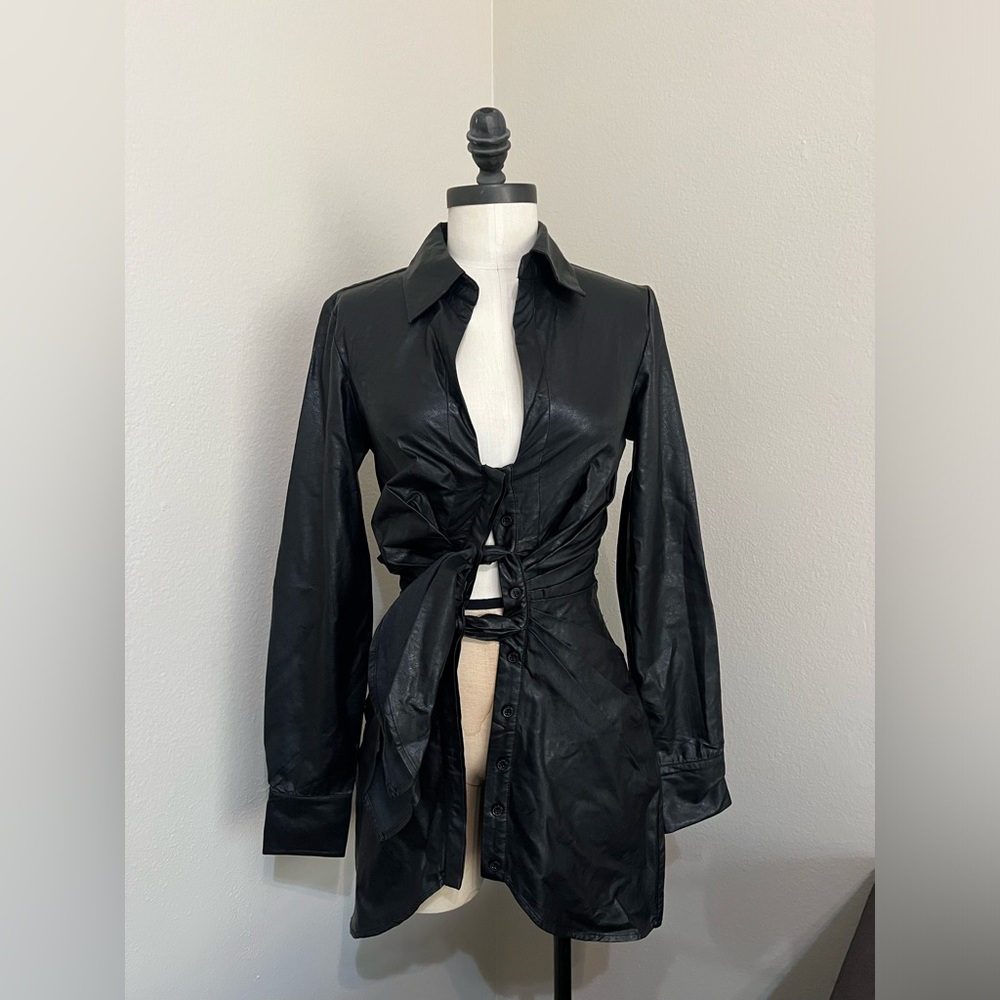 Black leather button down dress